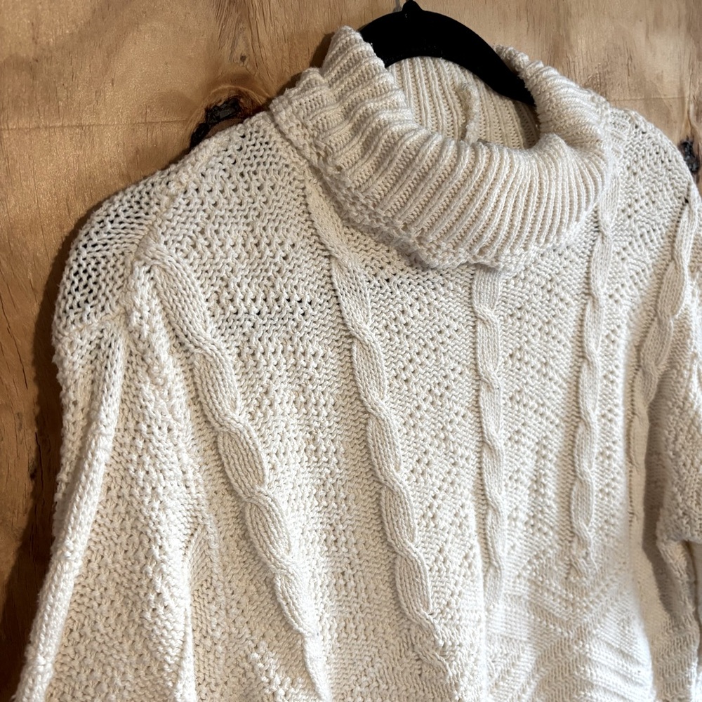 Vintage High Sierra Knit 100% Cotton White Turtleneck Sweater Sz M - Picture 2 of 6